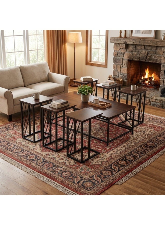 بيتي طقم طاولات شاي رمضان خشب بني 7 قطع - Image 1